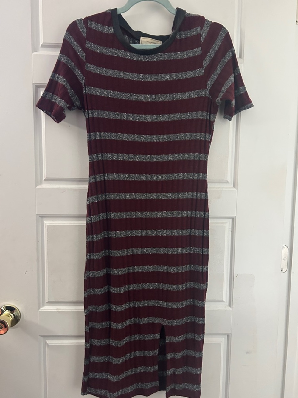 Striped Short-Sleeve Midi Dress - Burgundy